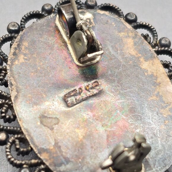 Antique Sterling Silver Purple Glass Brooch Pendant Rope Scroll Design Edwardian - Picture 6 of 11